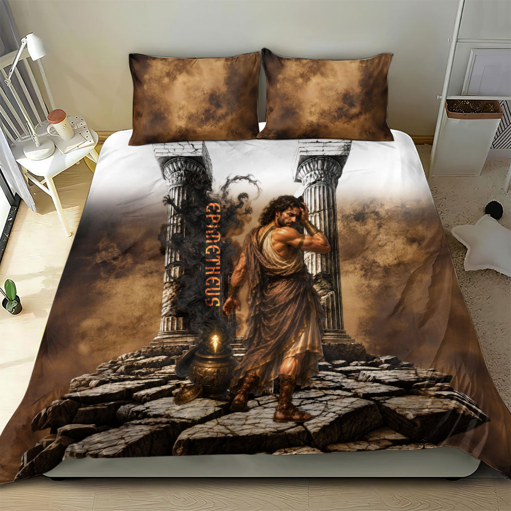 Epimetheus Greek Titan Mythology Bedding Set Classical Vintage Oil Painting Greek Temple Dark Academia