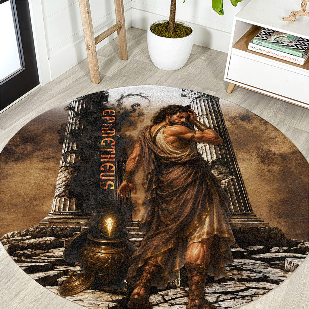 Epimetheus Greek Titan Mythology Round Carpet Classical Vintage Oil Painting Greek Temple Dark Academia