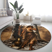 Epimetheus Greek Titan Mythology Round Carpet Classical Vintage Oil Painting Greek Temple Dark Academia
