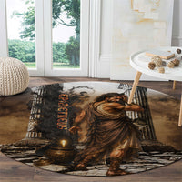 Epimetheus Greek Titan Mythology Round Carpet Classical Vintage Oil Painting Greek Temple Dark Academia