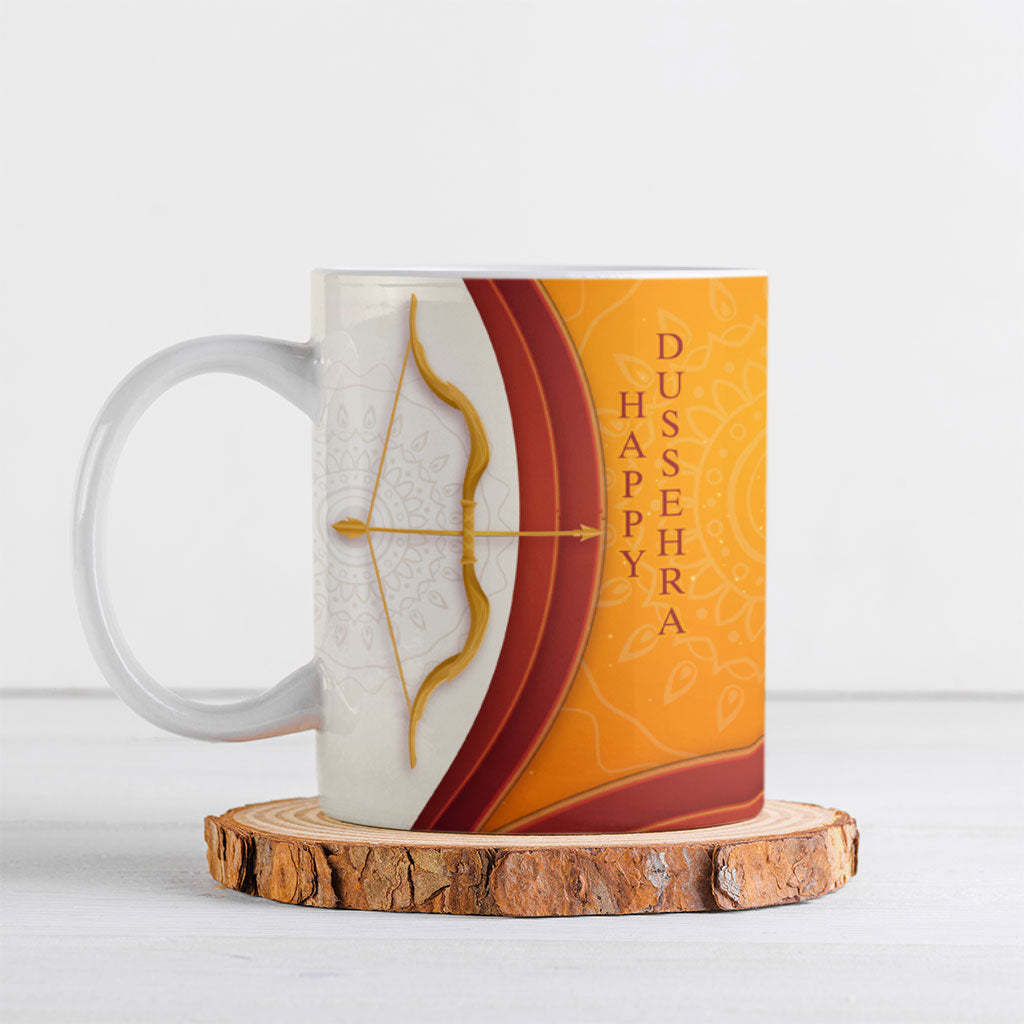 Happy Dussehra Lord Rama Victory Ceramic Mug Lord Rama Golden Bow Arrow Festival Art