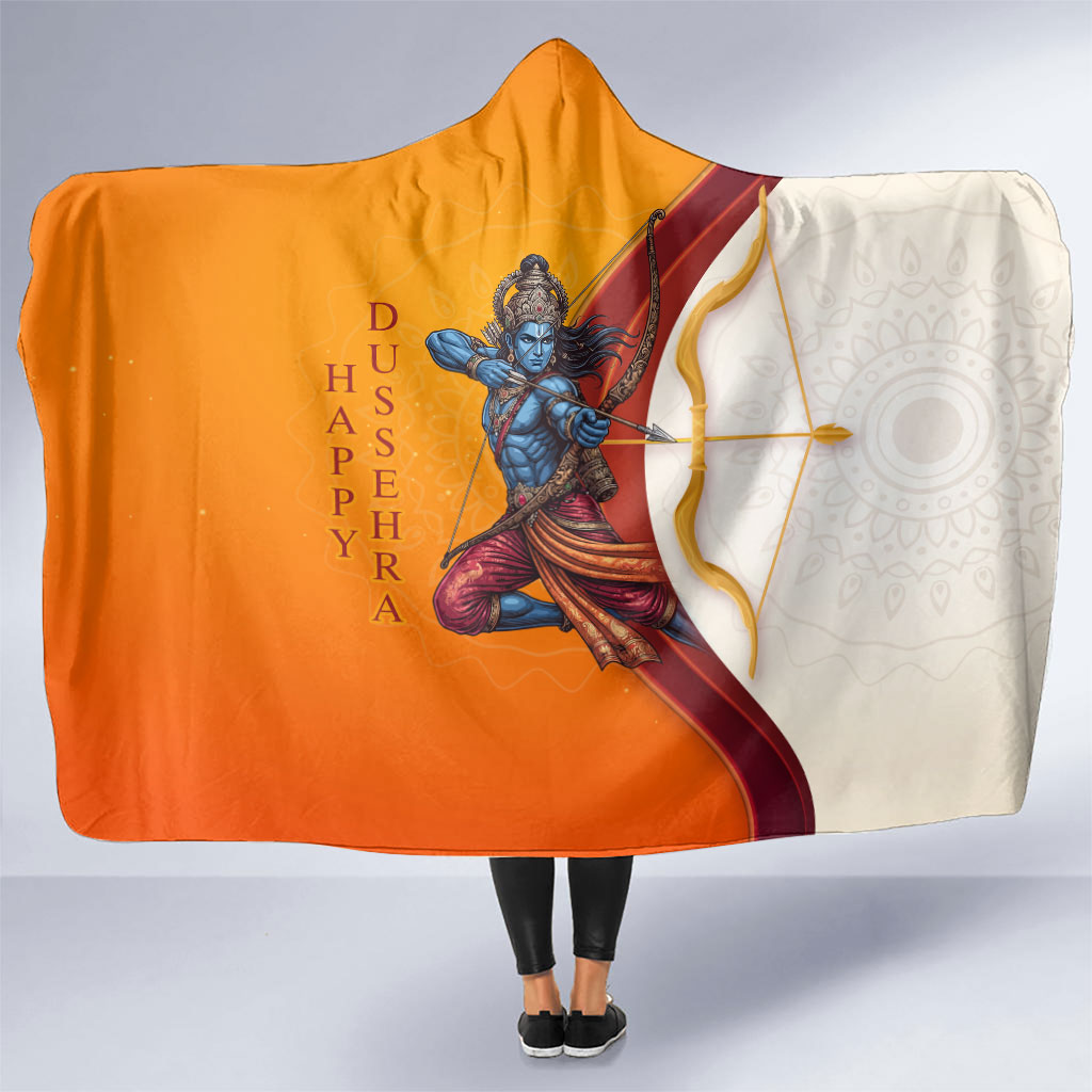 Happy Dussehra Lord Rama Victory Hooded Blanket Lord Rama Golden Bow Arrow Festival Art