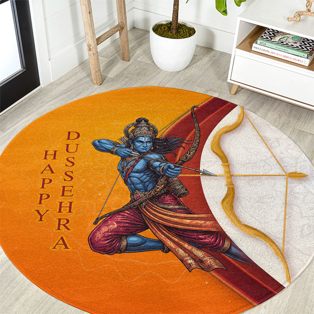Happy Dussehra Lord Rama Victory Round Carpet Lord Rama Golden Bow Arrow Festival Art