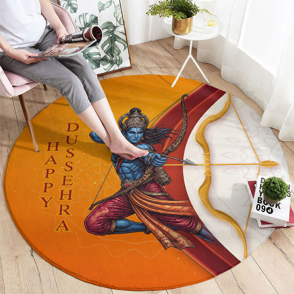 Happy Dussehra Lord Rama Victory Round Carpet Lord Rama Golden Bow Arrow Festival Art