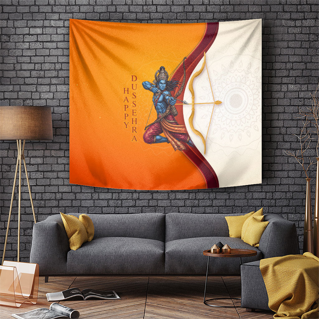 Happy Dussehra Lord Rama Victory Tapestry Lord Rama Golden Bow Arrow Festival Art