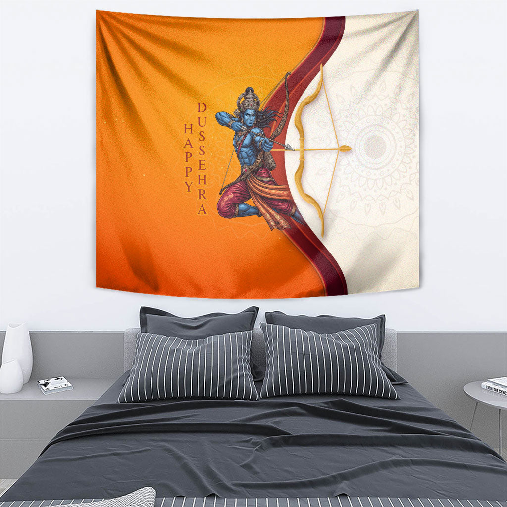 Happy Dussehra Lord Rama Victory Tapestry Lord Rama Golden Bow Arrow Festival Art