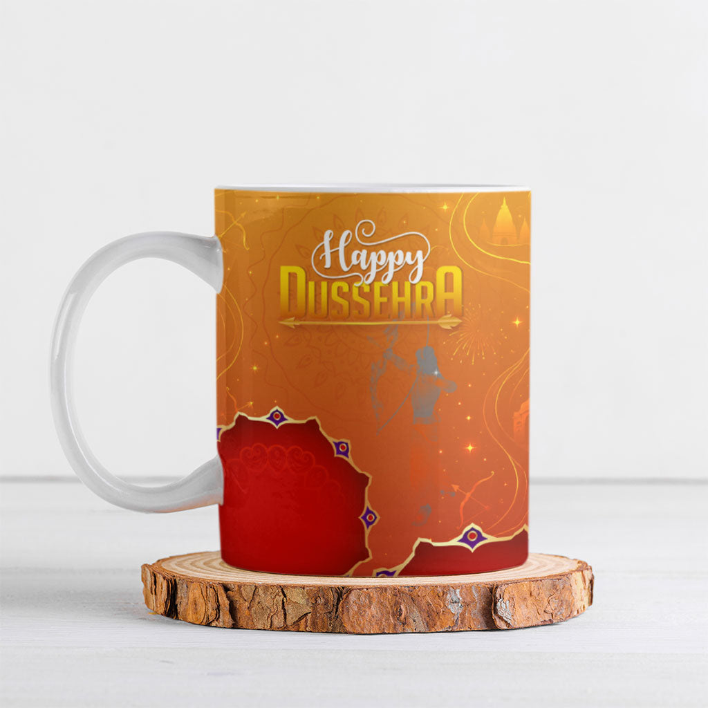 Happy Dussehra Lord Rama Ravana Ceramic Mug Lord Rama Archer Defeating Ravana Festival Art