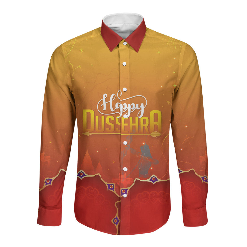 Happy Dussehra Lord Rama Ravana Long Sleeve Button Shirt Lord Rama Archer Defeating Ravana Festival Art
