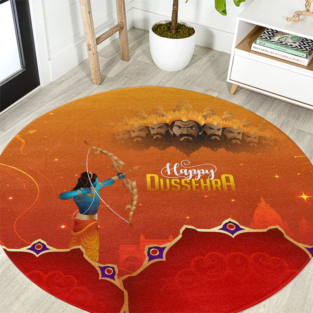 Happy Dussehra Lord Rama Ravana Round Carpet Lord Rama Archer Defeating Ravana Festival Art