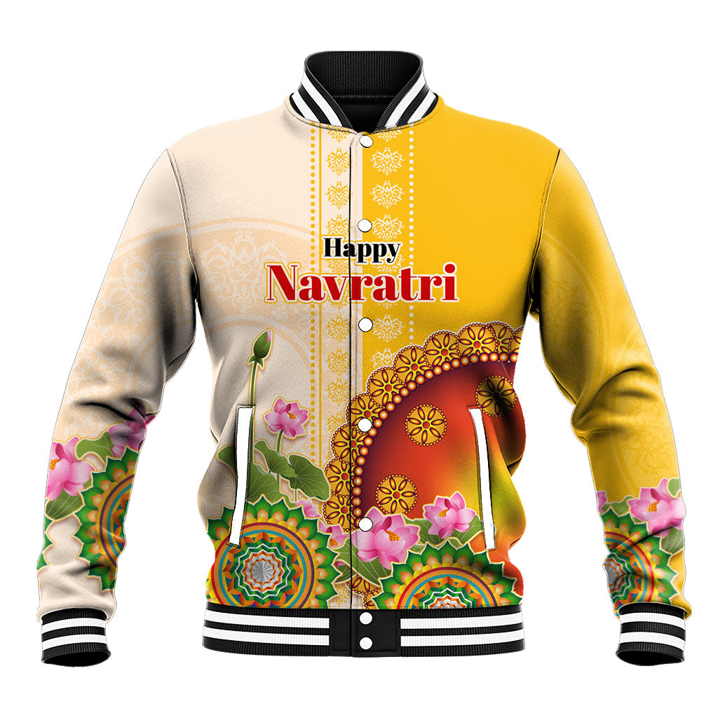 Happy Navratri Goddess Durga Maa Baseball Jacket Goddess Durga Lotus Flower Mandala Festival Art