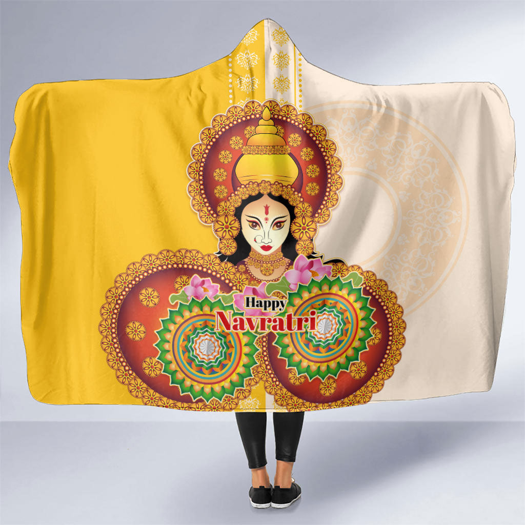 Happy Navratri Goddess Durga Maa Hooded Blanket Goddess Durga Lotus Flower Mandala Festival Art