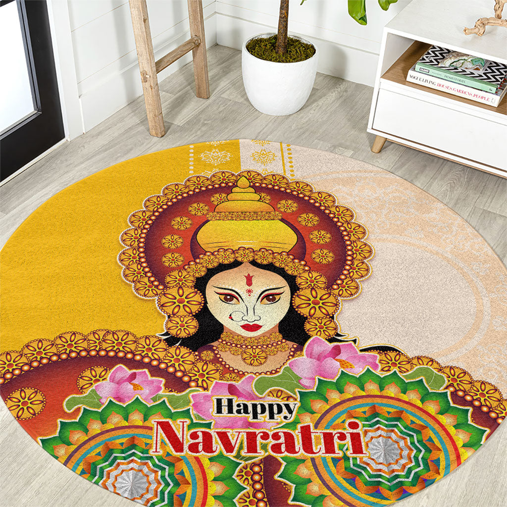 Happy Navratri Goddess Durga Maa Round Carpet Goddess Durga Lotus Flower Mandala Festival Art