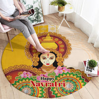 Happy Navratri Goddess Durga Maa Round Carpet Goddess Durga Lotus Flower Mandala Festival Art