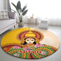 Happy Navratri Goddess Durga Maa Round Carpet Goddess Durga Lotus Flower Mandala Festival Art