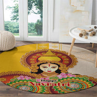 Happy Navratri Goddess Durga Maa Round Carpet Goddess Durga Lotus Flower Mandala Festival Art