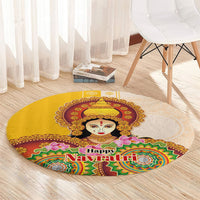 Happy Navratri Goddess Durga Maa Round Carpet Goddess Durga Lotus Flower Mandala Festival Art