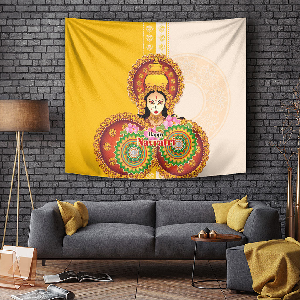 Happy Navratri Goddess Durga Maa Tapestry Goddess Durga Lotus Flower Mandala Festival Art