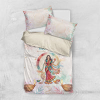 Happy Navratri Nine Nights Festival Bedding Set Goddess Durga Lion Diya Lamp Watercolor Art