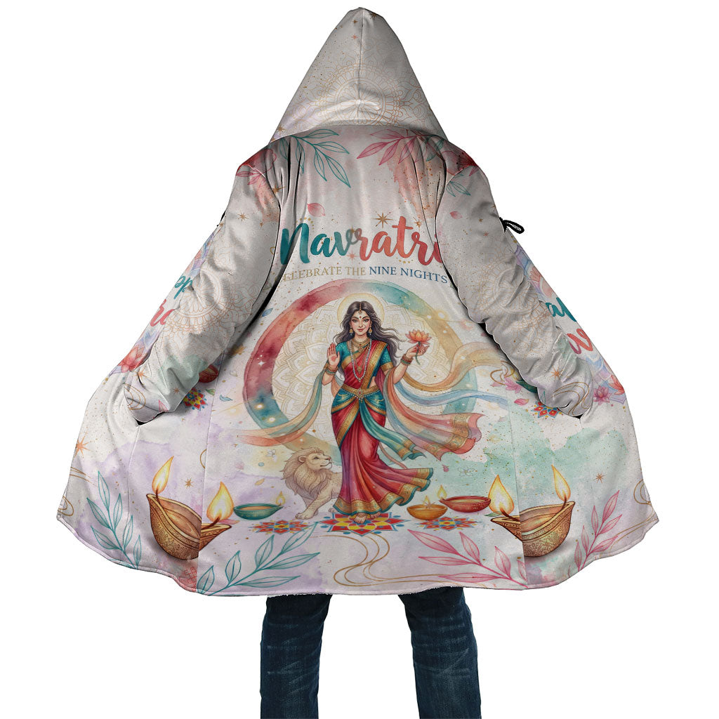 Happy Navratri Nine Nights Festival Cloak Goddess Durga Lion Diya Lamp Watercolor Art