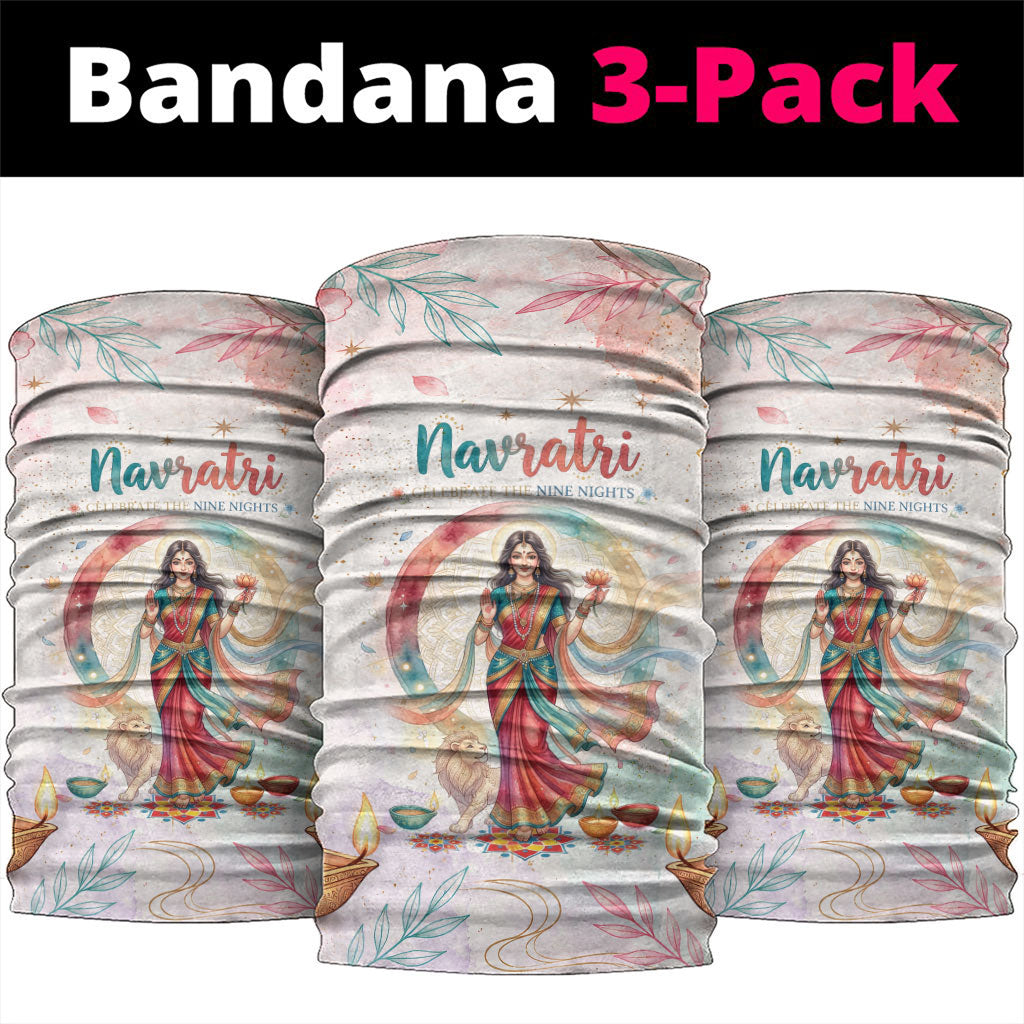 Happy Navratri Nine Nights Festival Neck Gaiter Goddess Durga Lion Diya Lamp Watercolor Art