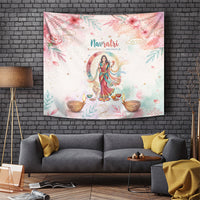 Happy Navratri Nine Nights Festival Tapestry Goddess Durga Lion Diya Lamp Watercolor Art