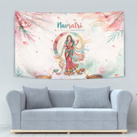 Happy Navratri Nine Nights Festival Tapestry Goddess Durga Lion Diya Lamp Watercolor Art