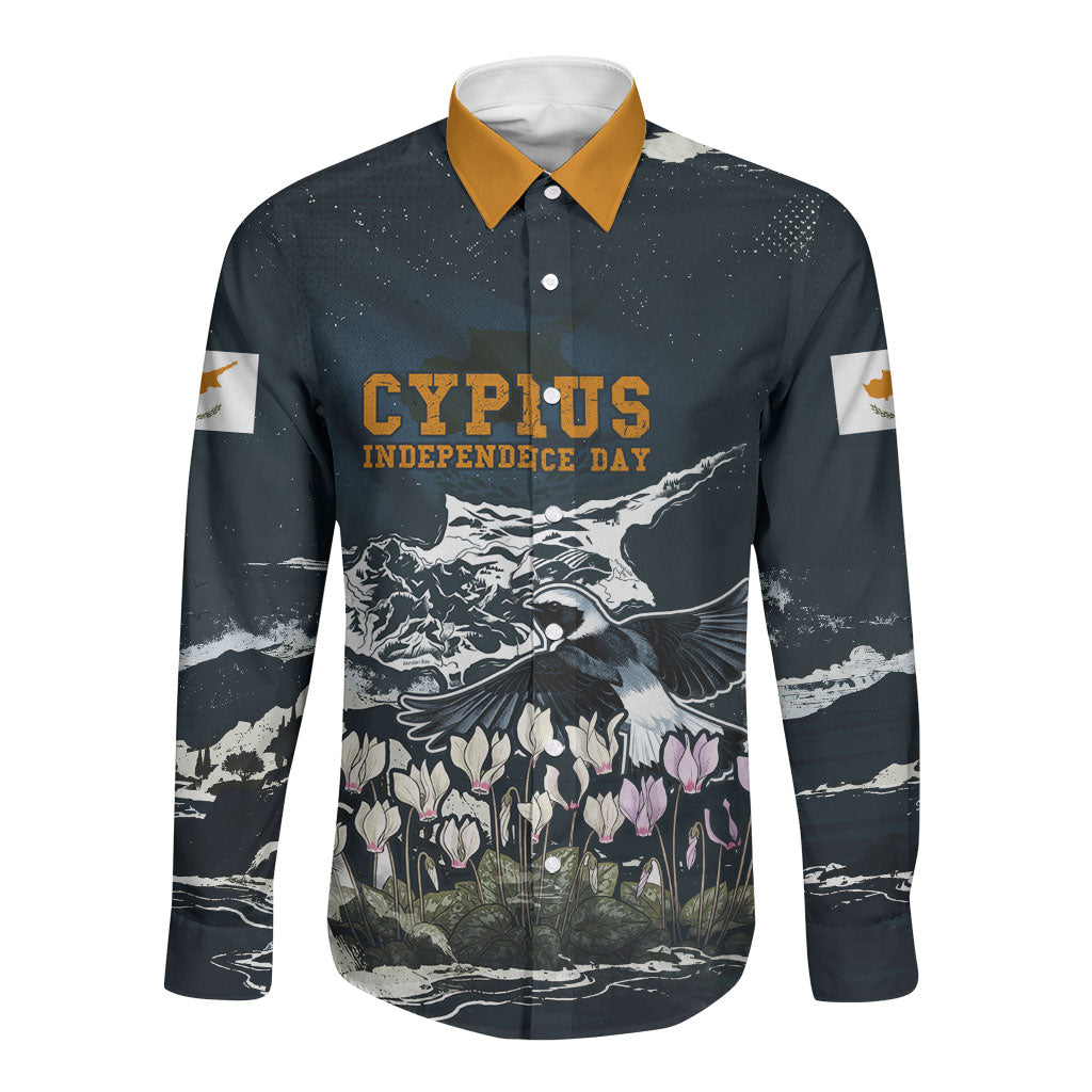 Cyprus Independence Day Freedom Heritage Long Sleeve Button Shirt Cyprus Flag Coat Of Arms Bird