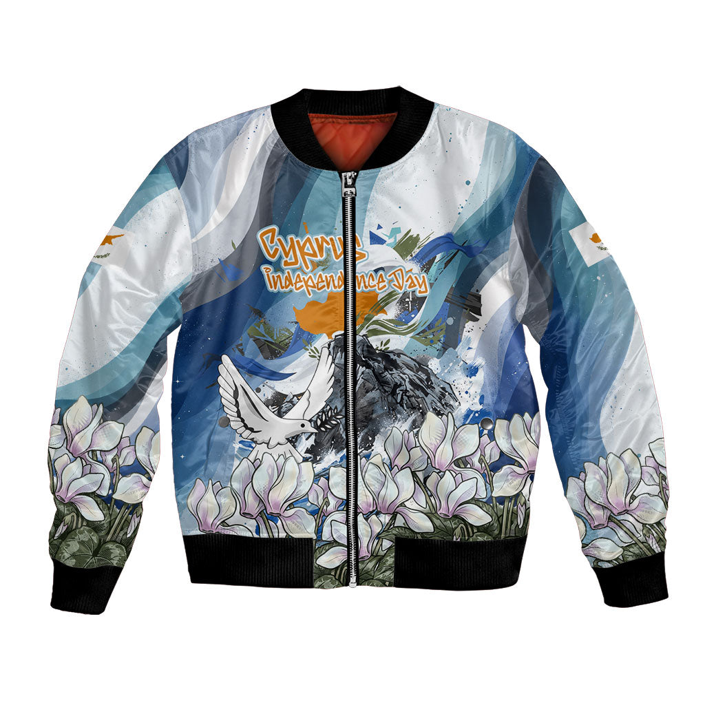Cyprus Independence Day Mouflon Heritage Bomber Jacket Cyprus Flag Mouflon Ram Cyclamen Flower