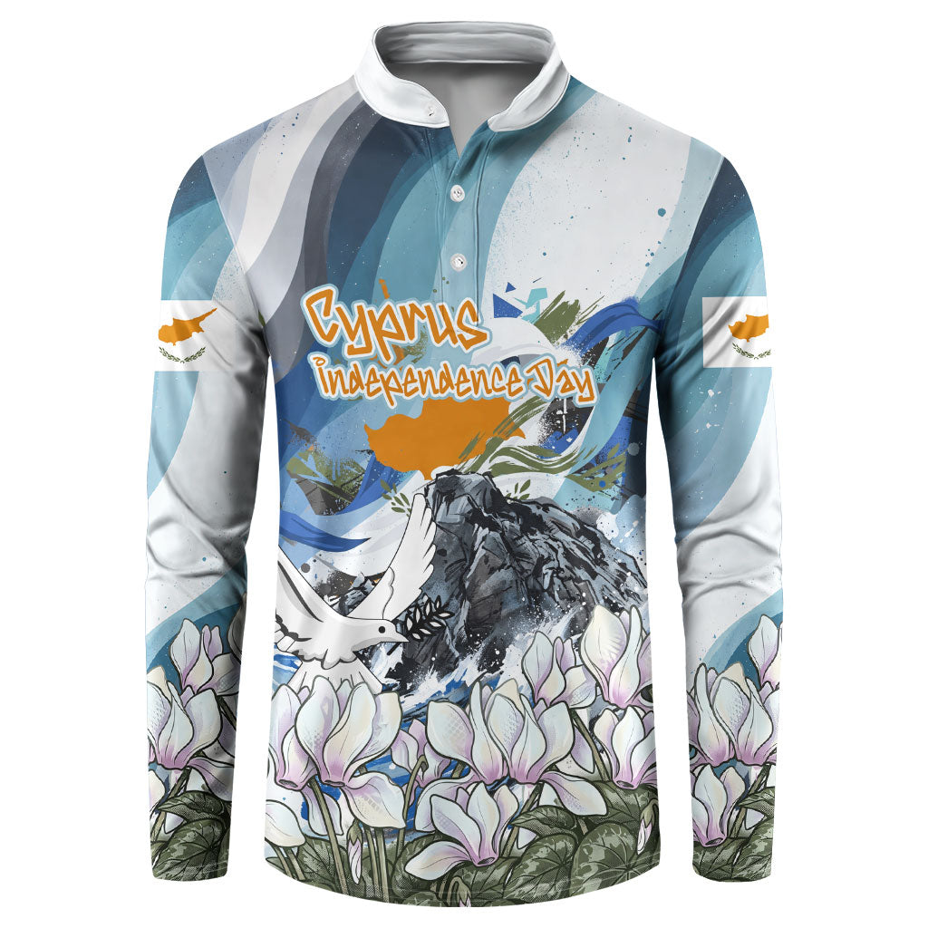 Cyprus Independence Day Mouflon Heritage Button Sweatshirt Cyprus Flag Mouflon Ram Cyclamen Flower