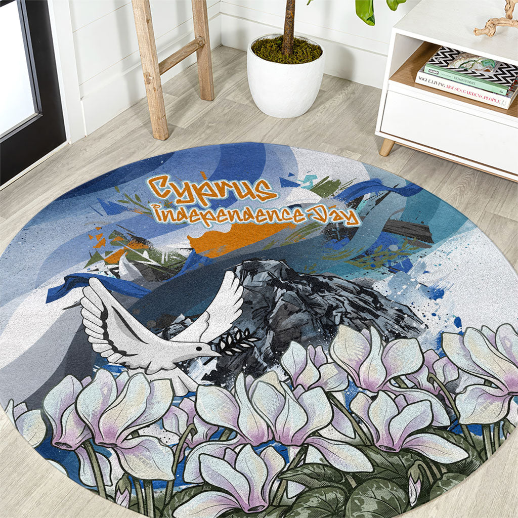 Cyprus Independence Day Mouflon Heritage Round Carpet Cyprus Flag Mouflon Ram Cyclamen Flower