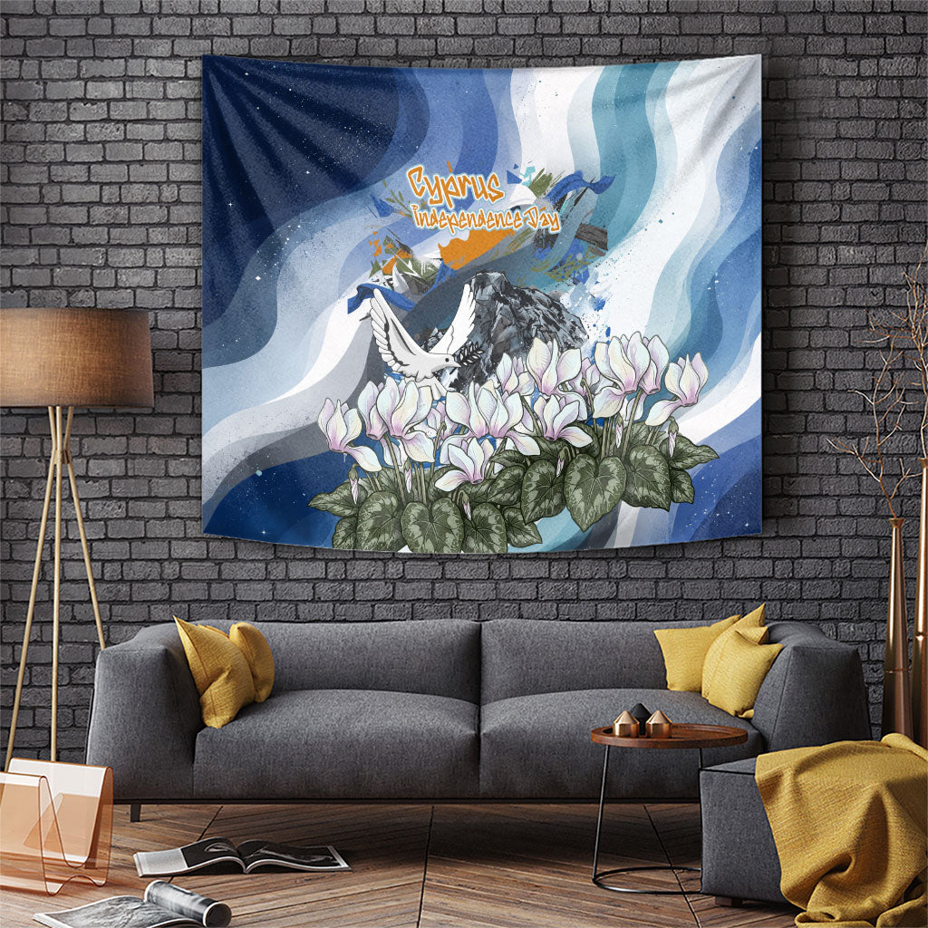Cyprus Independence Day Mouflon Heritage Tapestry Cyprus Flag Mouflon Ram Cyclamen Flower
