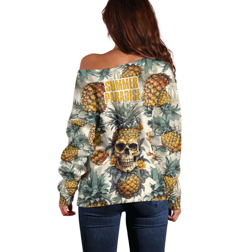 Pineapple Skull Off Shoulder Sweater Summer Paradise - Wonder Print Shop