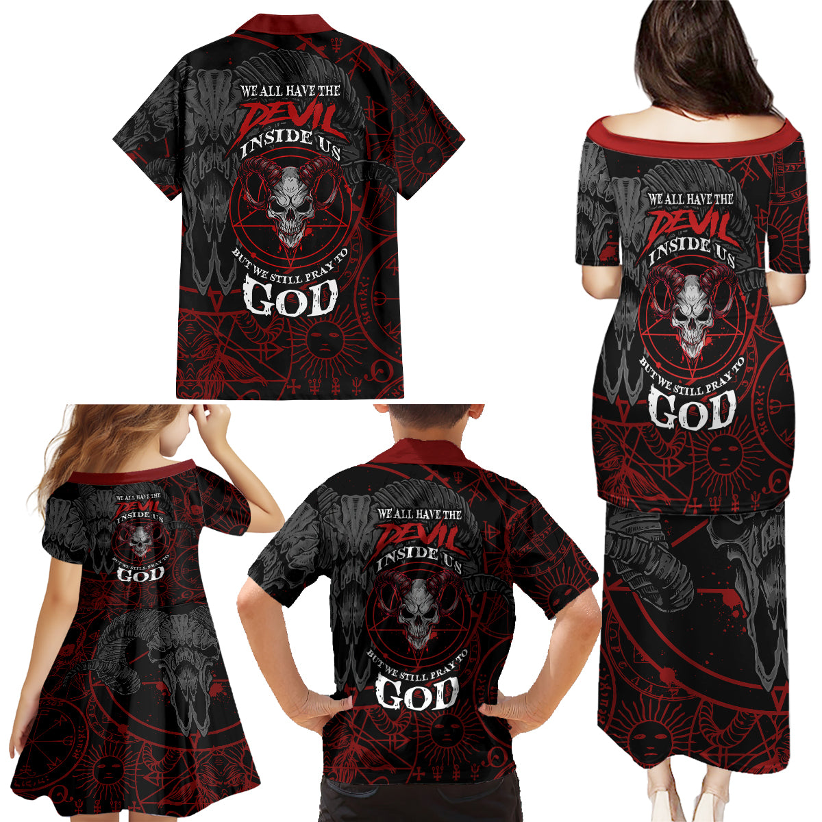 Skull Demon Family Matching Puletasi Dress and Hawaiian Shirt We All Have The Devil Inside Us - Wonder Print Shop