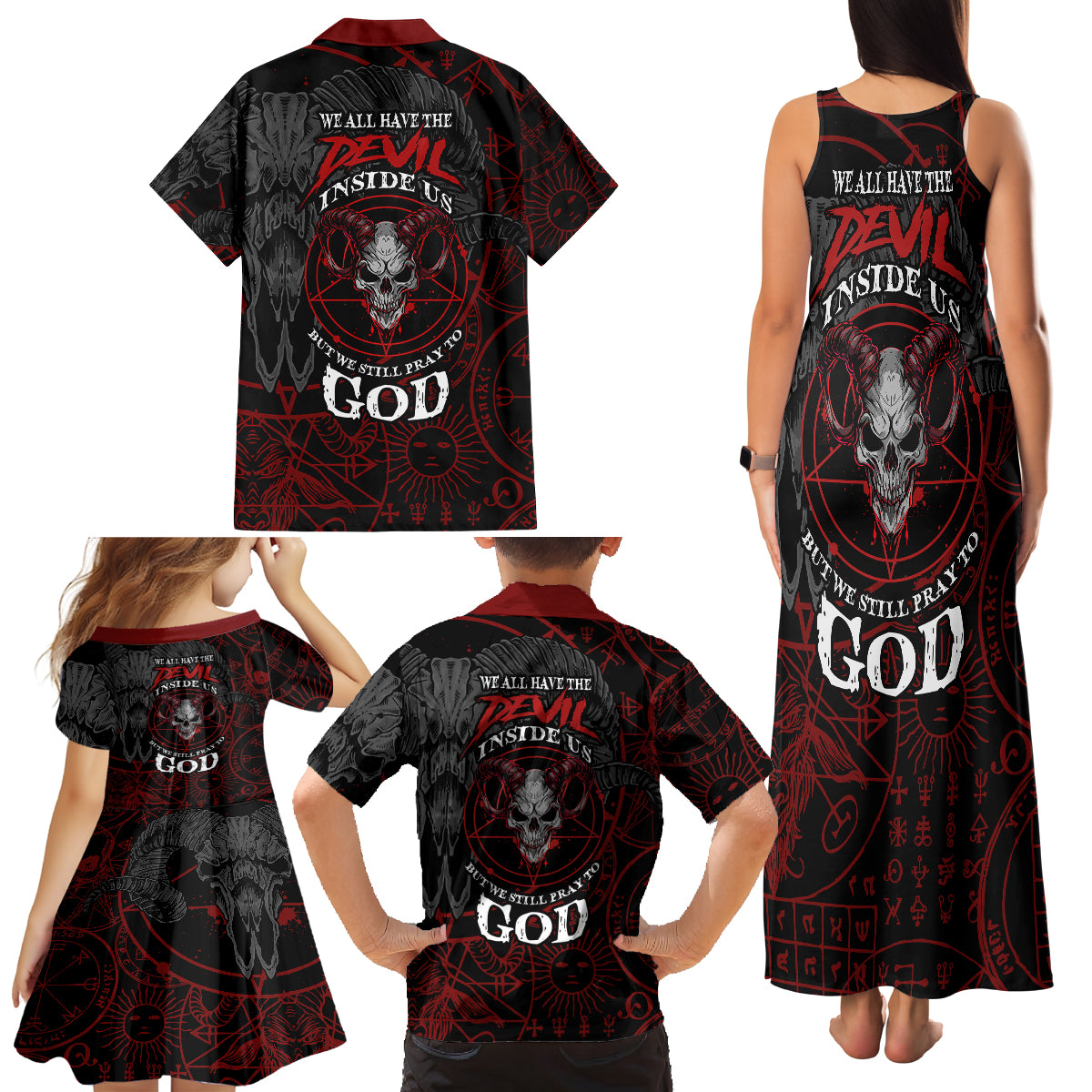 Skull Demon Family Matching Tank Maxi Dress and Hawaiian Shirt We All Have The Devil Inside Us - Wonder Print Shop