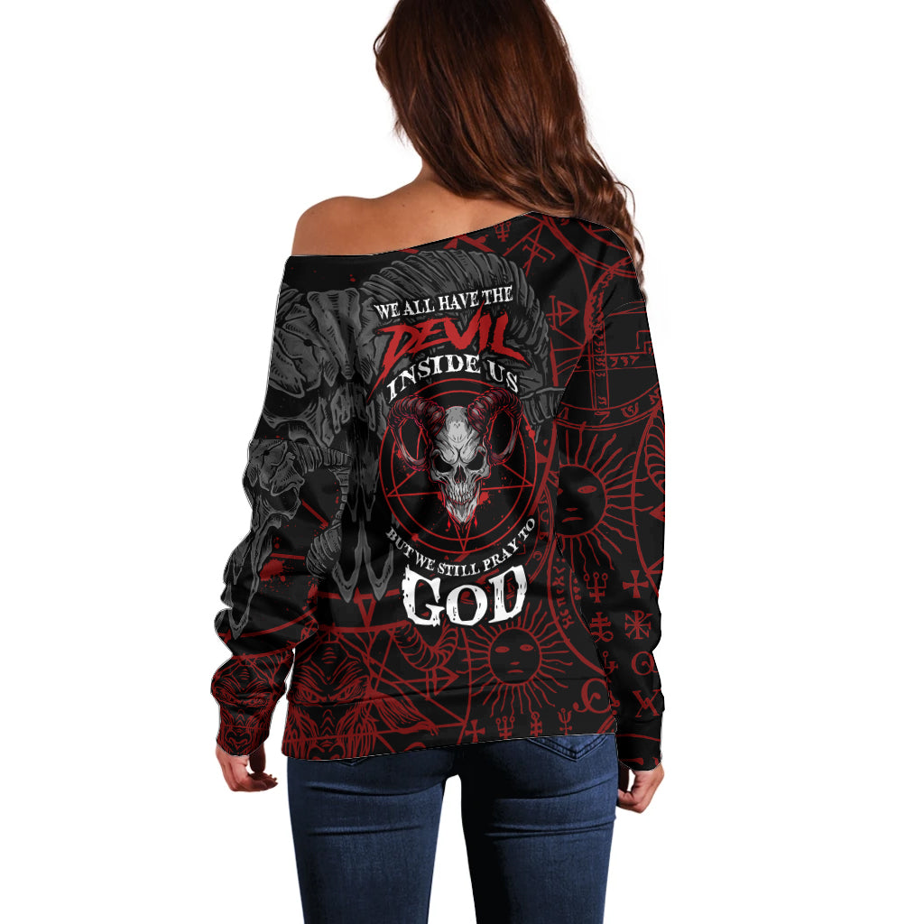 Skull Demon Off Shoulder Sweater We All Have The Devil Inside Us - Wonder Print Shop