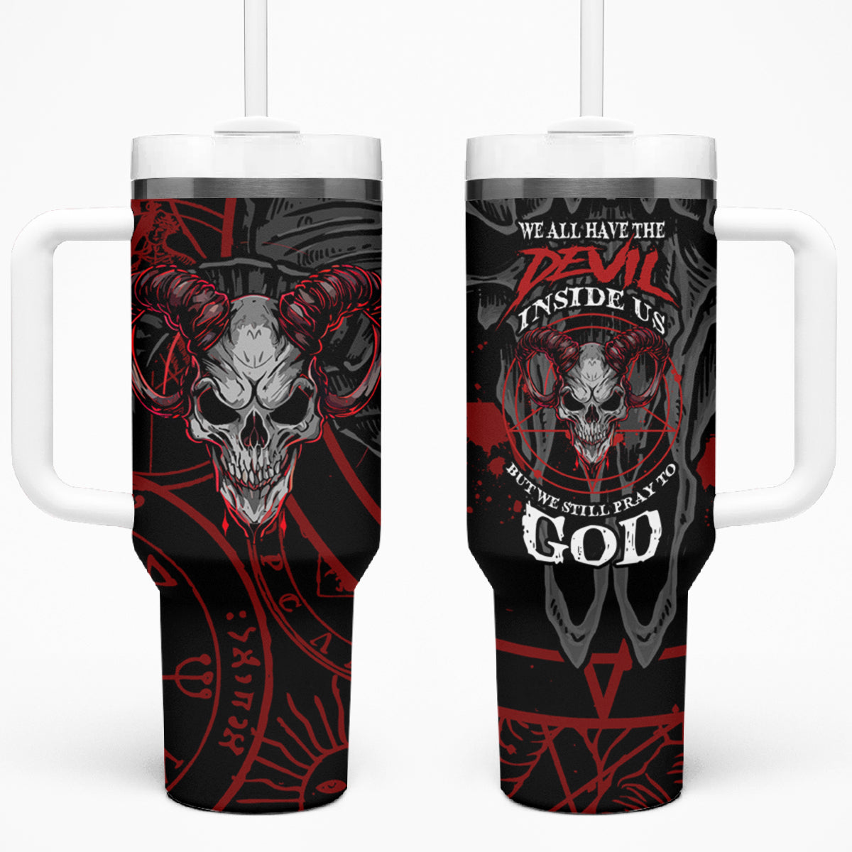 Skull Demon Tumbler With Handle We All Have The Devil Inside Us