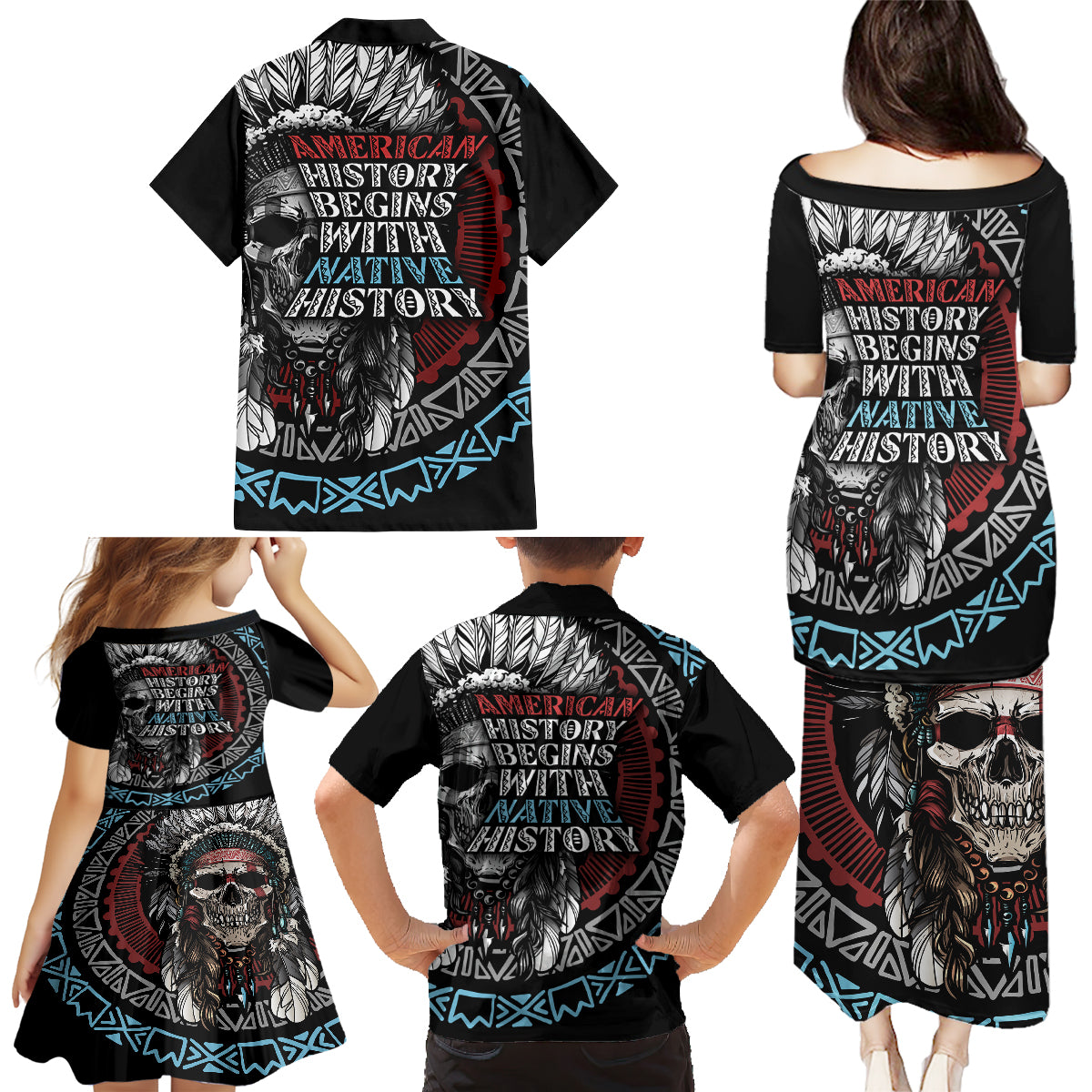 native-american-skull-family-matching-puletasi-dress-and-hawaiian-shirt-american-history-begins-with-native-history