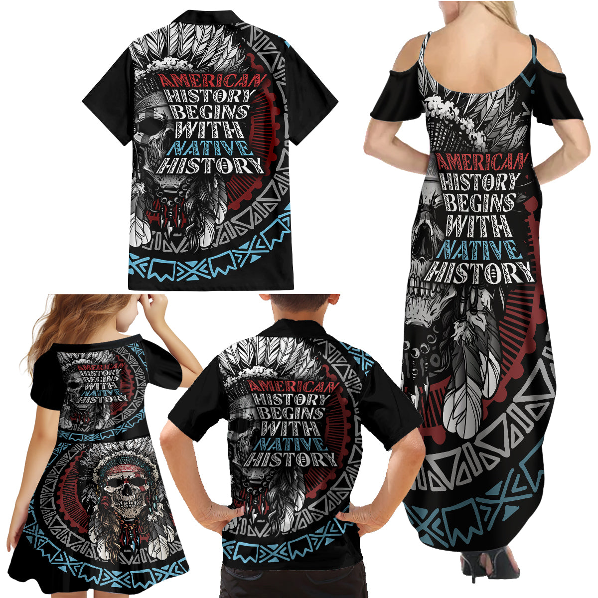 native-american-skull-family-matching-summer-maxi-dress-and-hawaiian-shirt-american-history-begins-with-native-history