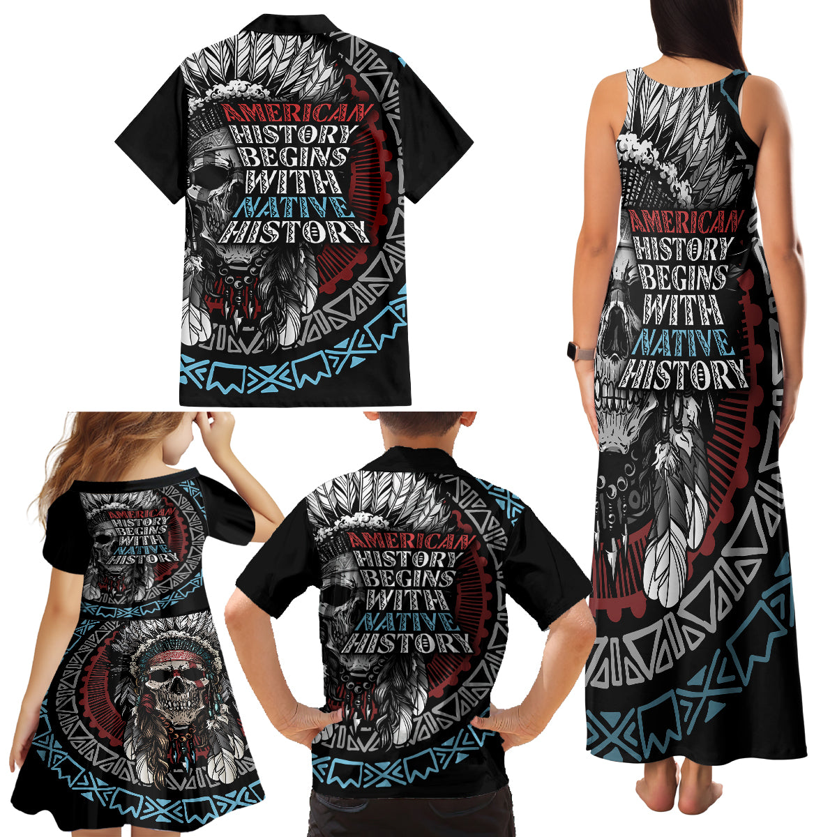 native-american-skull-family-matching-tank-maxi-dress-and-hawaiian-shirt-american-history-begins-with-native-history