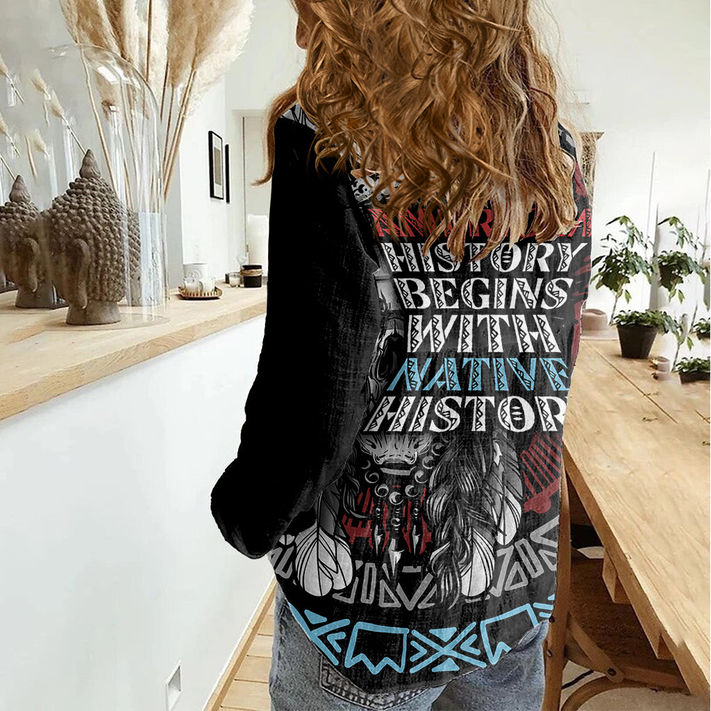 native-american-skull-women-casual-shirt-american-history-begins-with-native-history