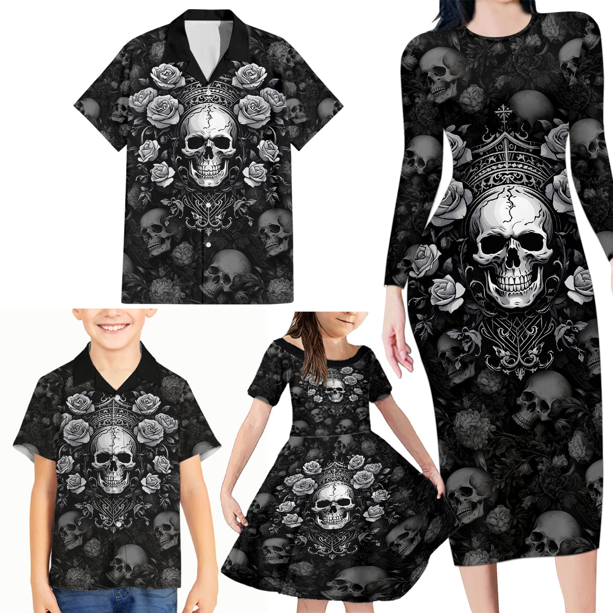 Skull Family Matching Long Sleeve Bodycon Dress and Hawaiian Shirt I Am Who I Am Your Approval Isn't Needed - Wonder Print Shop