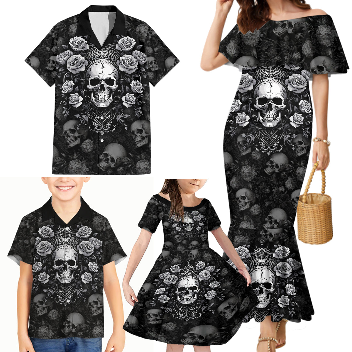 Skull Family Matching Mermaid Dress and Hawaiian Shirt I Am Who I Am Your Approval Isn't Needed - Wonder Print Shop