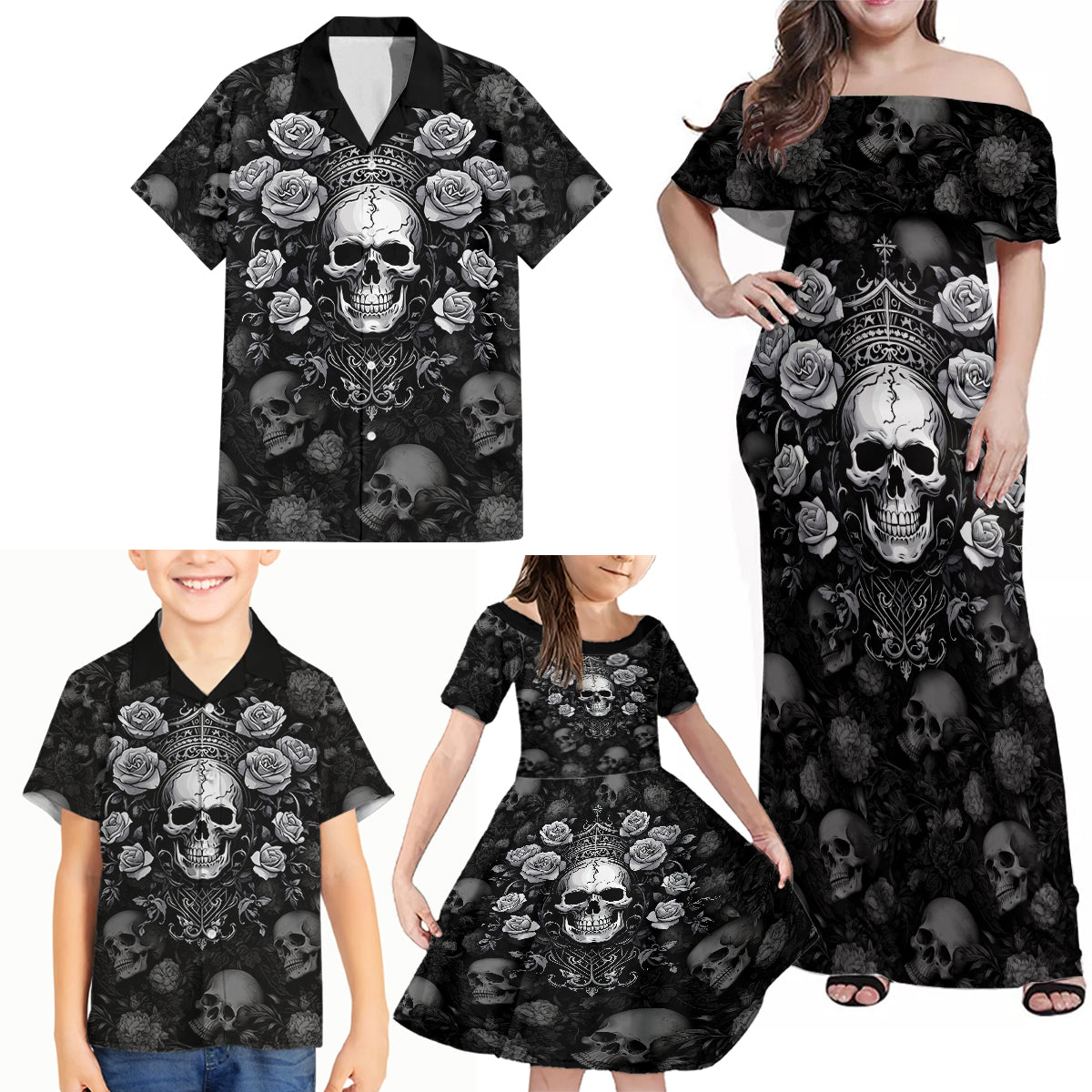 Skull Family Matching Off Shoulder Maxi Dress and Hawaiian Shirt I Am Who I Am Your Approval Isn't Needed - Wonder Print Shop