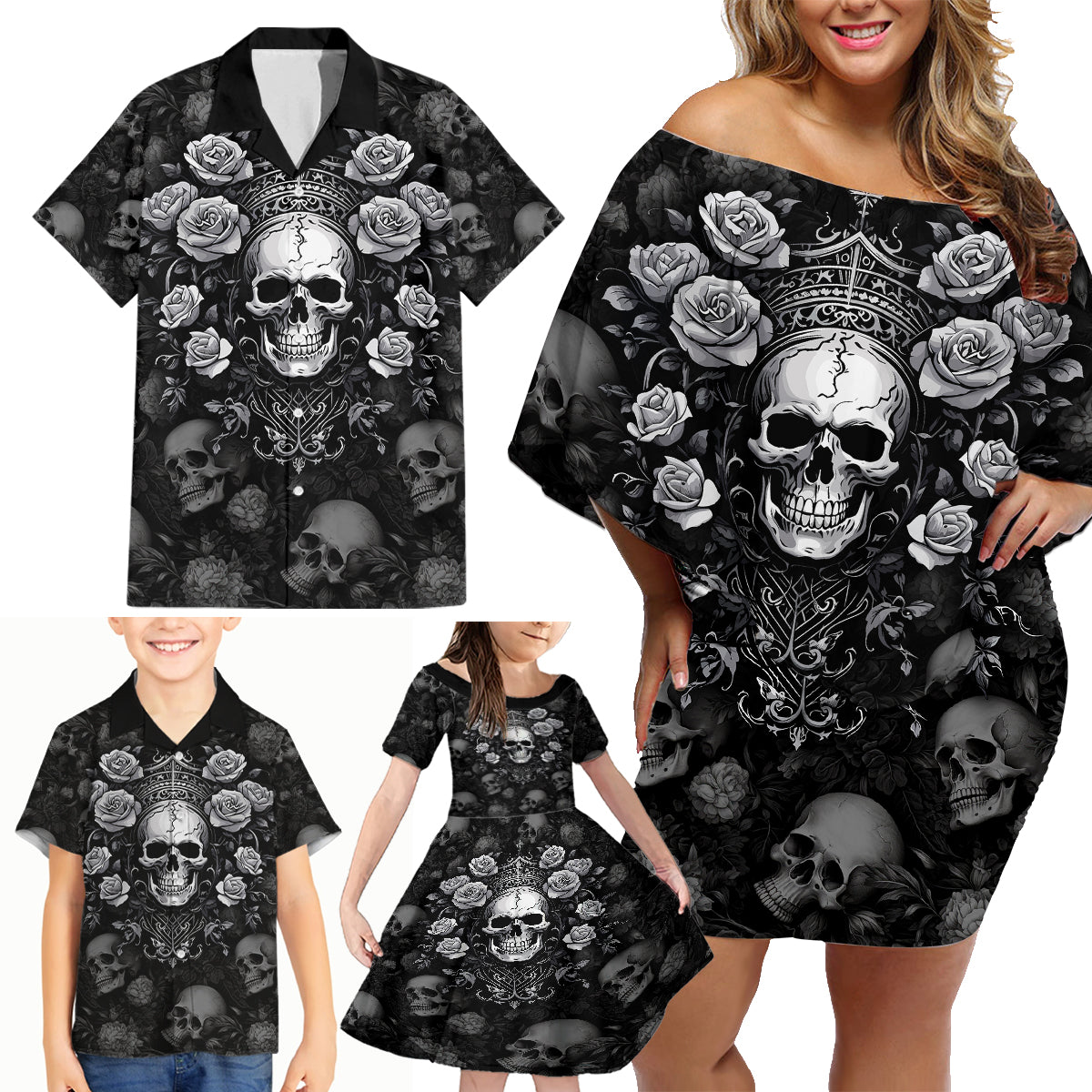 Skull Family Matching Off Shoulder Short Dress and Hawaiian Shirt I Am Who I Am Your Approval Isn't Needed - Wonder Print Shop