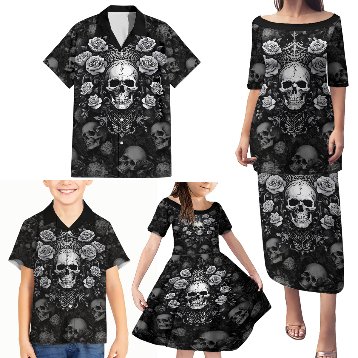 Skull Family Matching Puletasi Dress and Hawaiian Shirt I Am Who I Am Your Approval Isn't Needed - Wonder Print Shop