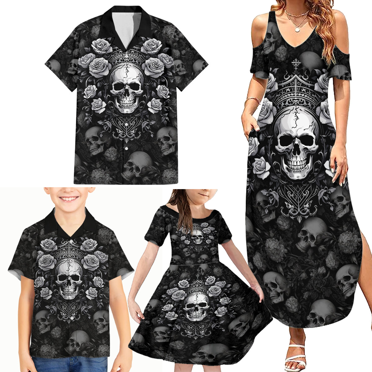 Skull Family Matching Summer Maxi Dress and Hawaiian Shirt I Am Who I Am Your Approval Isn't Needed - Wonder Print Shop