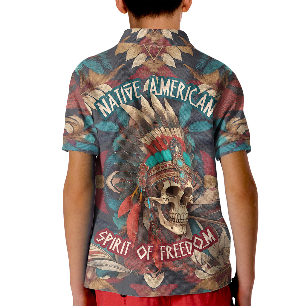 Native American Skull Kid Polo Shirt Native Merican Spirit Of Freedom - Wonder Print Shop