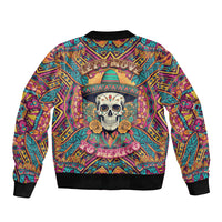 Multicolor skull graphic bomber jacket with ribbed collar and cuffs