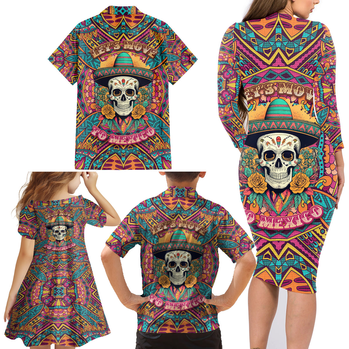 mexico-skull-family-matching-long-sleeve-bodycon-dress-and-hawaiian-shirt-lets-move-to-mexico