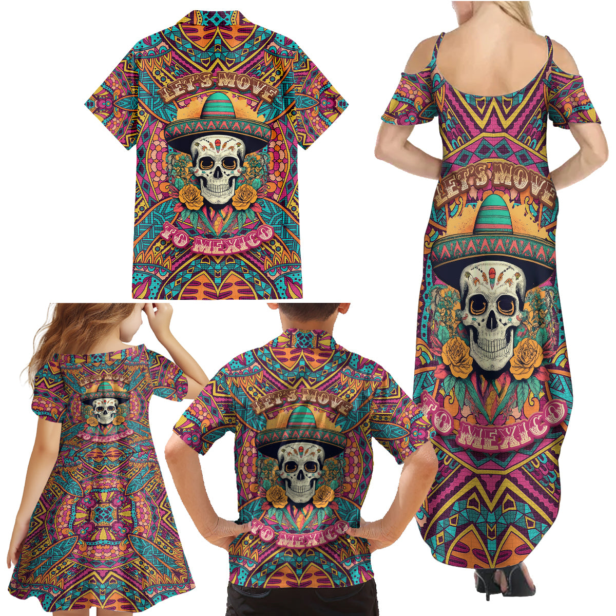 mexico-skull-family-matching-summer-maxi-dress-and-hawaiian-shirt-lets-move-to-mexico